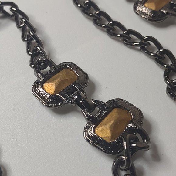 Heavy Metal And Glass Black Chain Necklace 30 Inches - Picture 12 of 14